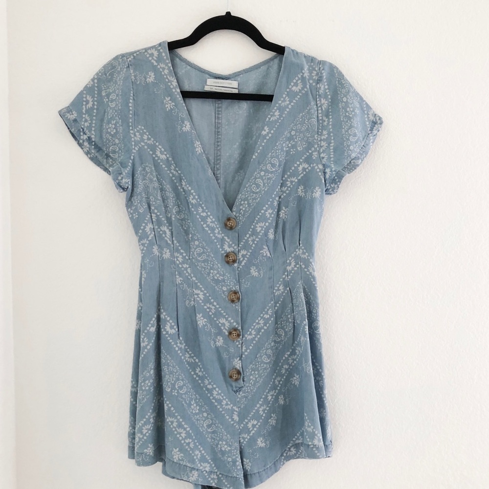 Urban Outfitters Printed Chambray Romper